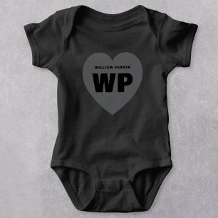 Retro Heart Monogram Newborn Black Outfit Custom Baby Bodysuit