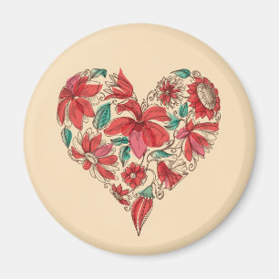 Retro heart of flowers love symbol magnet