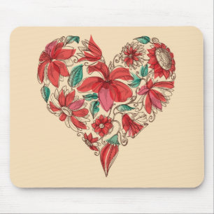 Retro heart of flowers love symbol mouse pad