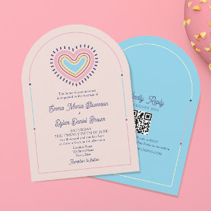Retro Heart Pink Wedding Invitation