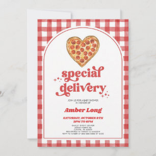 Retro Heart Pizza Baby Shower Invitation