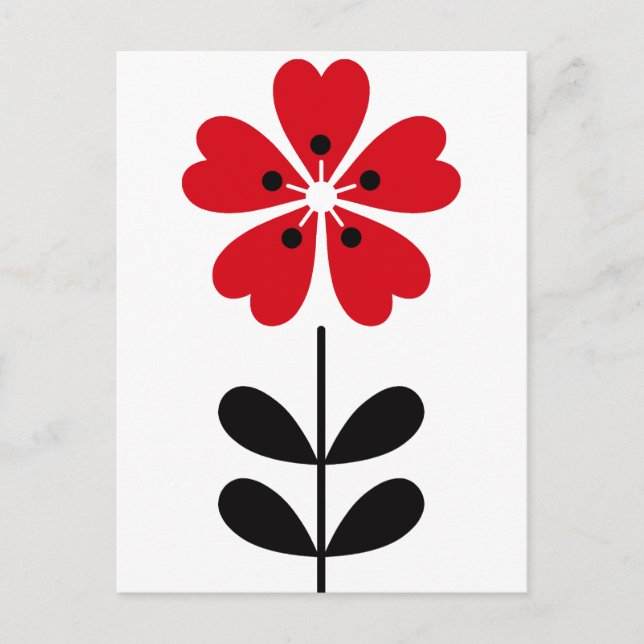 Retro Heart Shaped Flower in Red Postcard (Front)