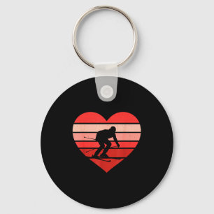 Retro heart skiing ski vintage valentine womens key ring