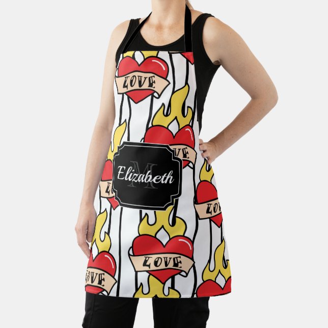 Retro Heart Tattoo Apron (Insitu)