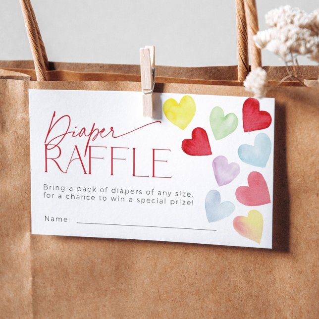 Retro Heart Valentines Diaper Raffle Ticket Baby Enclosure Card (Creator Uploaded)