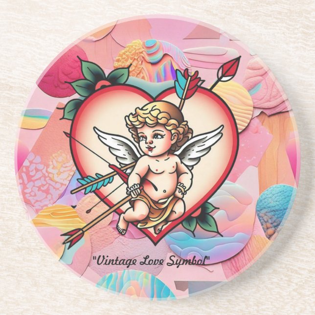 Retro Heart with Cupid Bow Coaster (Front)