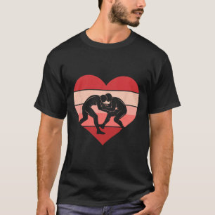 Retro Heart Wrestling Wrestle Vintage Valentine Wo T-Shirt