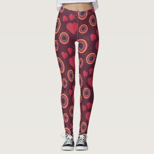 Retro Hearts and Circles Pattern Leggings