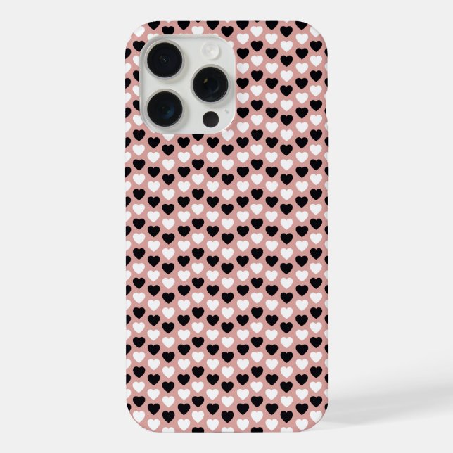 Retro Hearts Pink Black & White iPhone Case (Back)