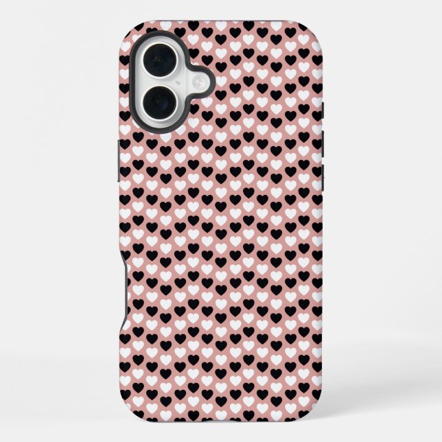 Retro Hearts Pink Black & White iPhone Case (Back)
