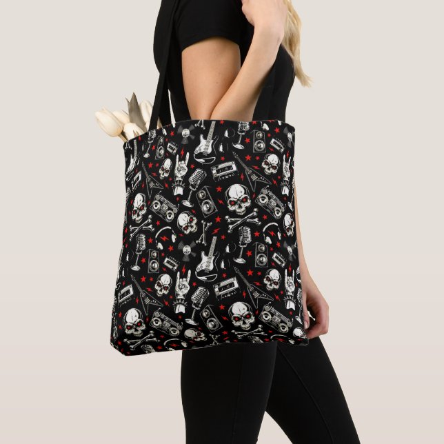 Retro Heavy Metal Pattern Tote Bag (Close Up)