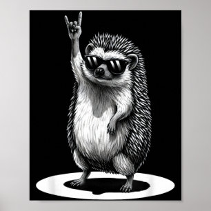 Retro Hedgehog Rock Music Men Kids Women Funny Ani Poster