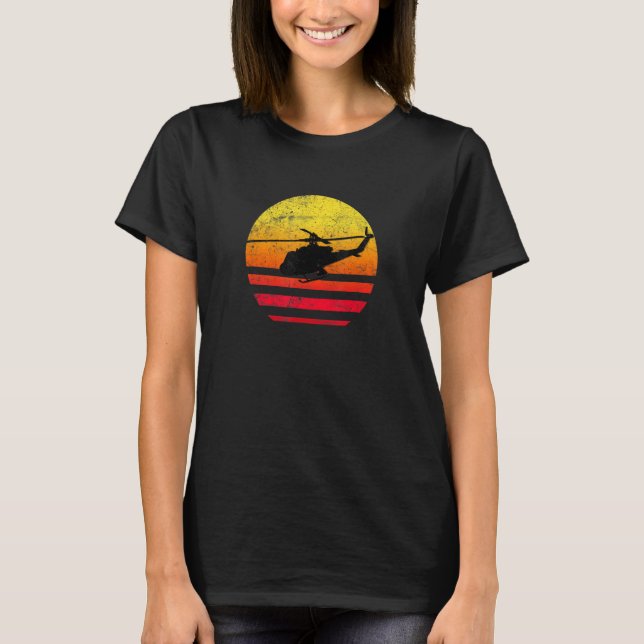 Retro Helicopter Pilot Sunset T-Shirt (Front)