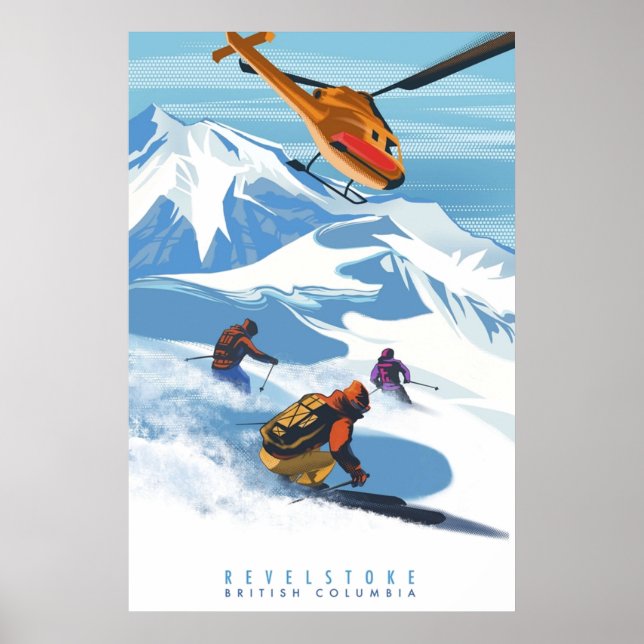 RETRO HELISKI REVELSTOKE SKI POSTER (Front)