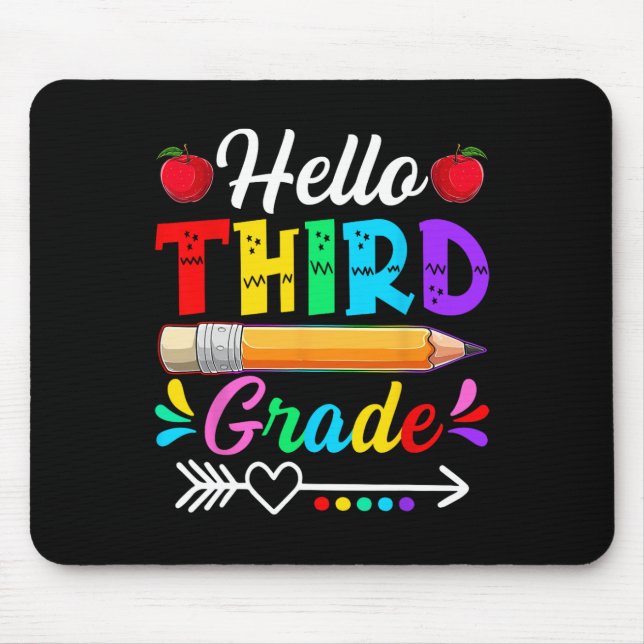 Retro Hello 3rd Grade First Day Of School Boys Gir Mouse Pad (Front)
