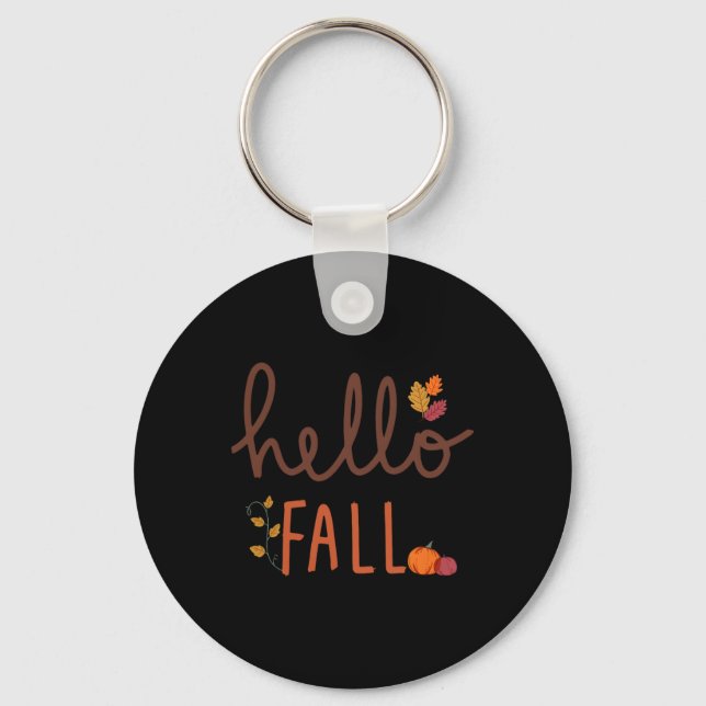 Retro Hello Fall Leopard Pumpkin Autumn Season Tha Key Ring (Front)