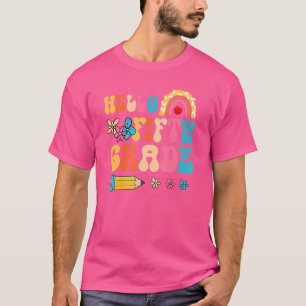 Retro Hello Fifth Grade Rainbow First Day Back To T-Shirt