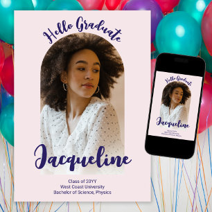 Retro Hello Graduate 2025 Purple Script Arch Photo Announcement