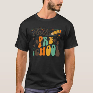 Retro Hello Preschool Team Teacher Kids First Day T-Shirt