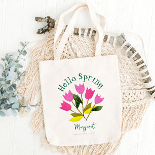 Retro Hello Spring Cute Personalised Spring Tote Bag