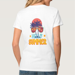 Retro Hello Summer Beach Vibes Palm Tree Back Prin T-Shirt