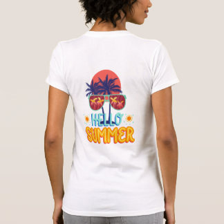 Retro Hello Summer Beach Vibes Palm Tree Back Prin T-Shirt