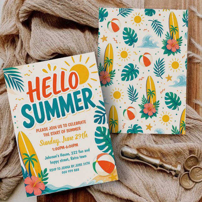 Retro Hello Summer End of School Pool Party Invitation (Retro Hello Summer End of School Pool Party Invitation)