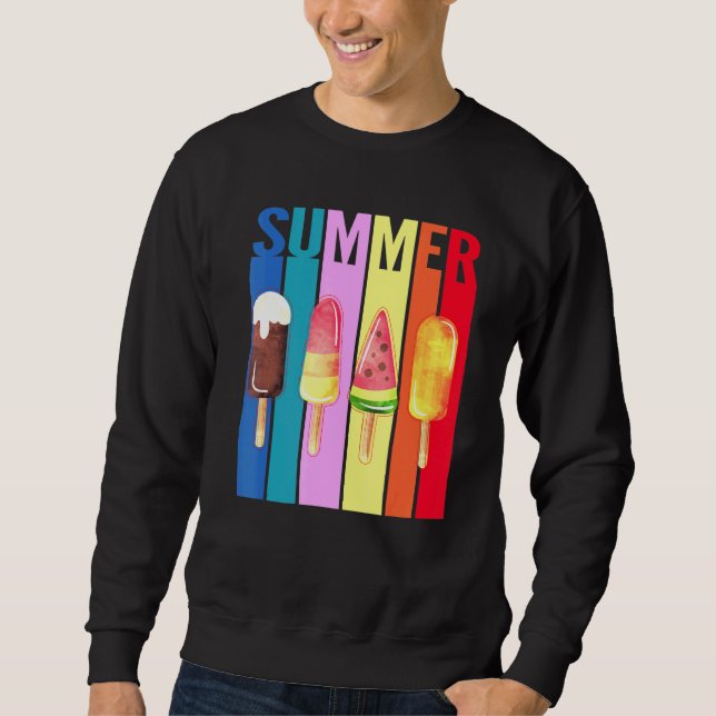 Retro Hello Summer Popsicle Ice Cream Summer Beach Sweatshirt (Front)