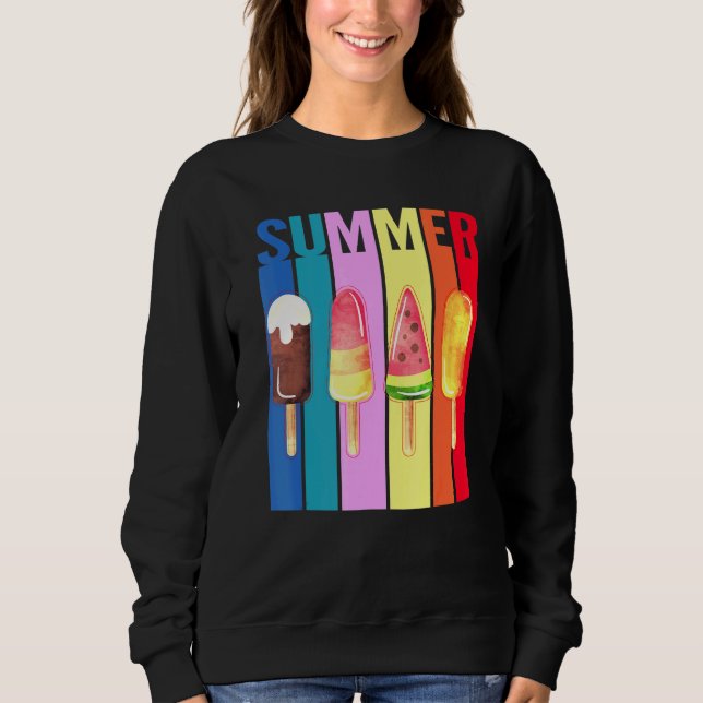 Retro Hello Summer Popsicle Ice Cream Summer Beach Sweatshirt (Front)