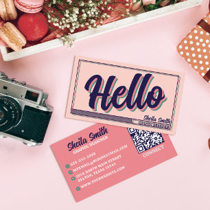 Retro "Hello" Typography Cool Colour Scheme Business Card