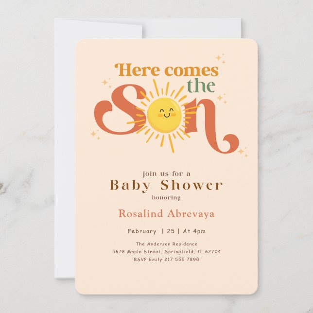 Retro Here Comes the Son Baby Shower Invitation (Front)