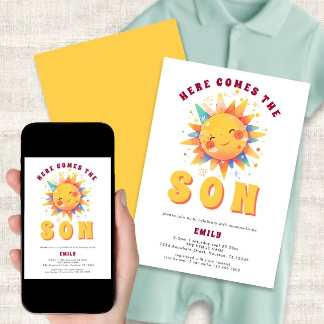 Retro Here Comes The Son Baby Shower Invitation (Available digitally and printed)