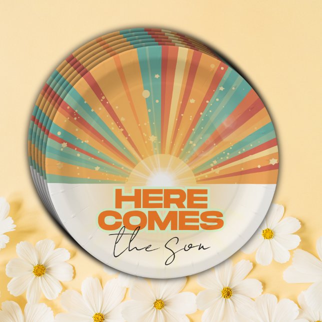 Retro Here Comes The Son Baby Shower Paper Plate (Creator Uploaded)