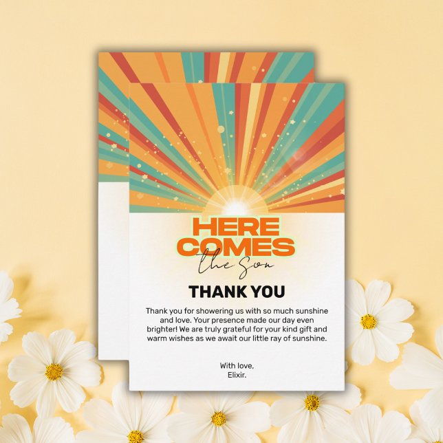 Retro Here Comes The Son Baby Shower Thank You Card (Creator Uploaded)