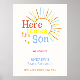 Retro Here Comes The Son Baby Shower Welcome Poster