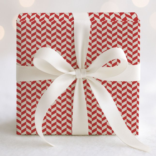 Retro Herringbone Chevrons Pattern in Red Wrapping Paper (Creator Uploaded)