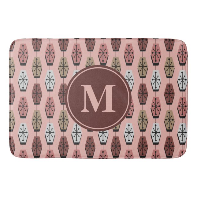 Retro Hexagons Salmon Pink Bath Mat (Front)