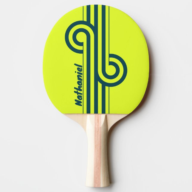 Retro HI VIS Yellow Stripe Loop with Name Ping Pong Paddle (Back)