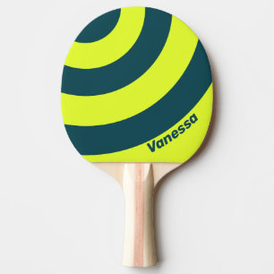 Retro HI VIS Yellow Three Circle Stripe with Name Ping Pong Paddle