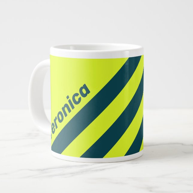 Retro HI VIS Yellow Three Stripes with Name Large Coffee Mug (Front Left)