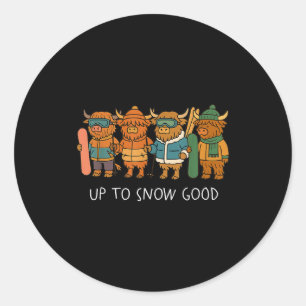 Retro Highland Cow Skiing Vintage Up To Snow Good Classic Round Sticker