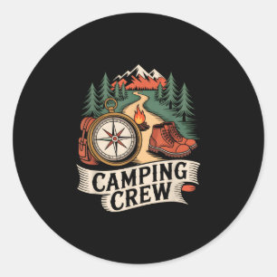 Retro hiking camping crew outdoor team director classic round sticker