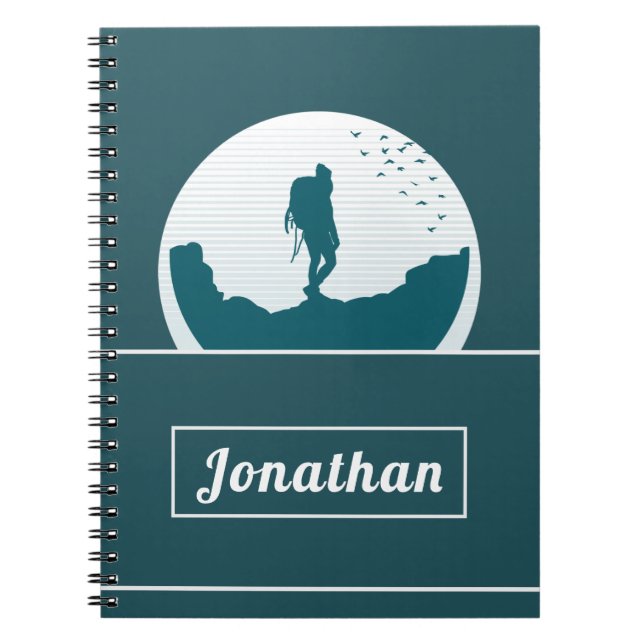 Retro Hiking Camping Landscape Custom Name Teal    Notebook (Front)