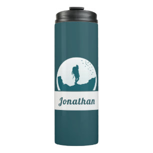Retro Hiking Camping Landscape Custom Name Teal    Thermal Tumbler