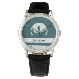 Retro Hiking Camping Landscape Custom Name Teal Watch