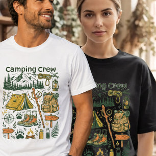Retro Hiking Mountain Trail & Campfire Adventure T-Shirt