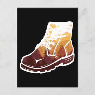 Retro Hiking Shoe Landscape - Wilderness Sunset Postcard