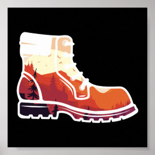 Retro Hiking Shoe Landscape - Wilderness Sunset Poster