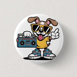 Retro Hip Hop Dog: Cool Cartoon Puppy 3 Cm Round Badge