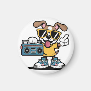Retro Hip Hop Dog: Cool Cartoon Puppy Magnet